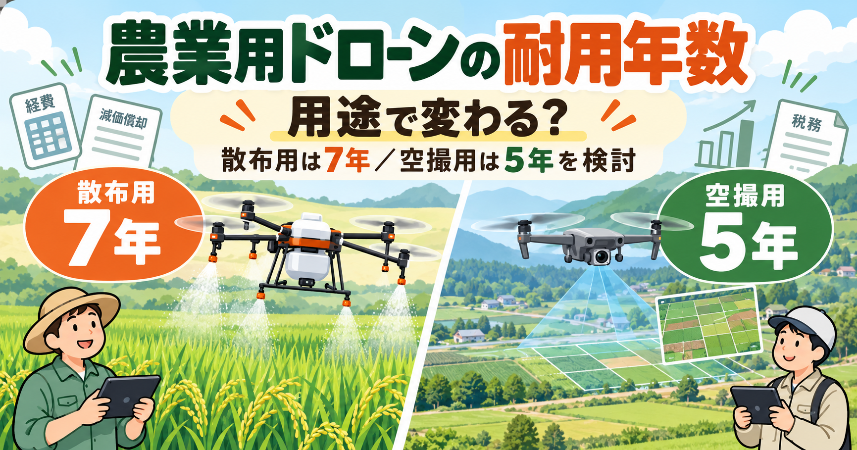 農業用ドローンの耐用年数は何年？7年と5年の違いを解説【愛媛県の税理士が解説】